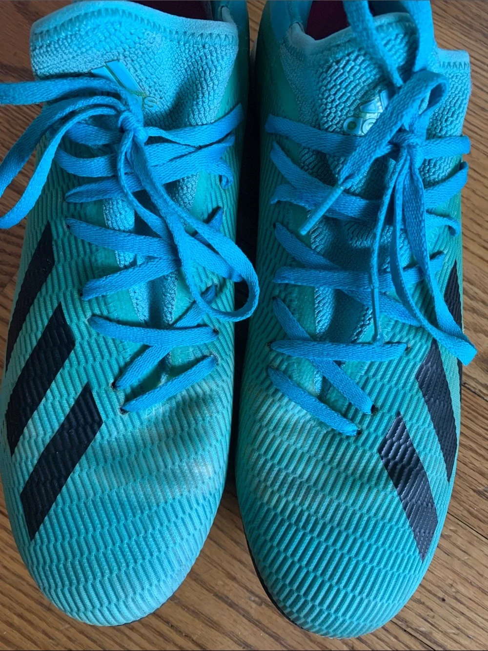Adidas Men’s Indoor Soccer Shoes, Size 11, Teal with Black Stripes